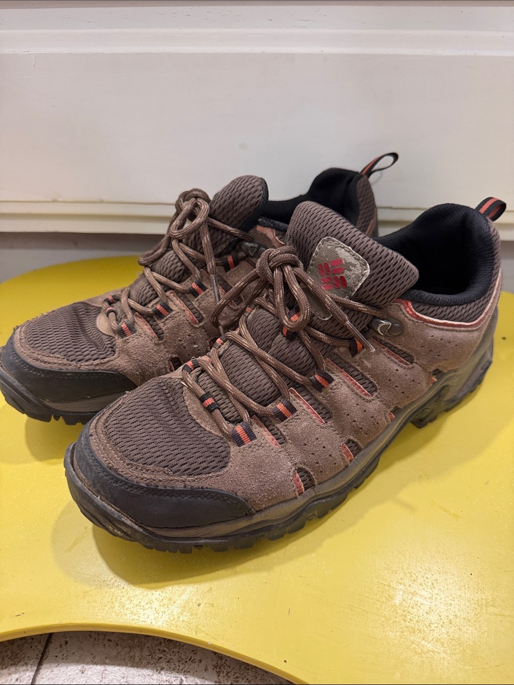 Columbia Brown and Black Men's Athletic Trail Shoes with Orange Accents